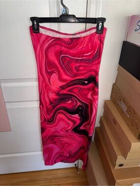 Pink & Black Marble Print strapless bodycon dress